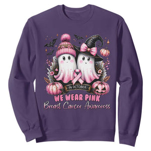 Breast Cancer Awareness Witch Sweatshirt In October We Wear Pink Ghost Witch TS02 Purple Print Your Wear