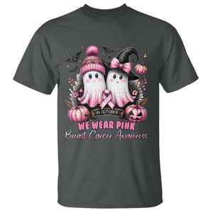 Breast Cancer Awareness Witch T Shirt In October We Wear Pink Ghost Witch TS02 Dark Heather Print Your Wear