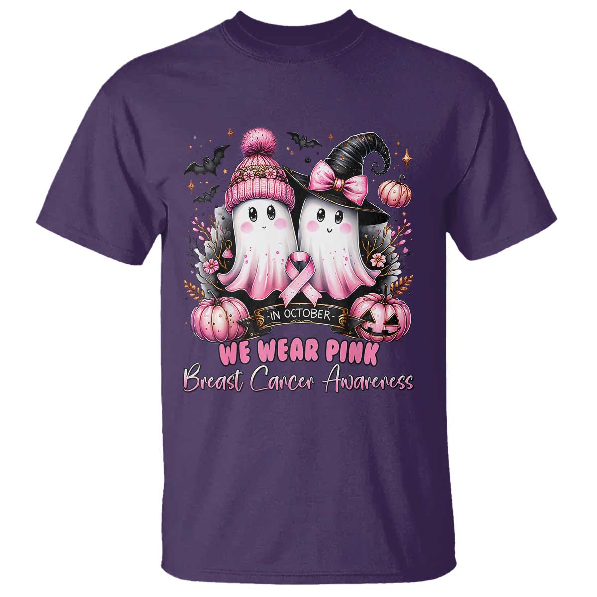 Breast Cancer Awareness Witch T Shirt In October We Wear Pink Ghost Witch TS02 Purple Print Your Wear
