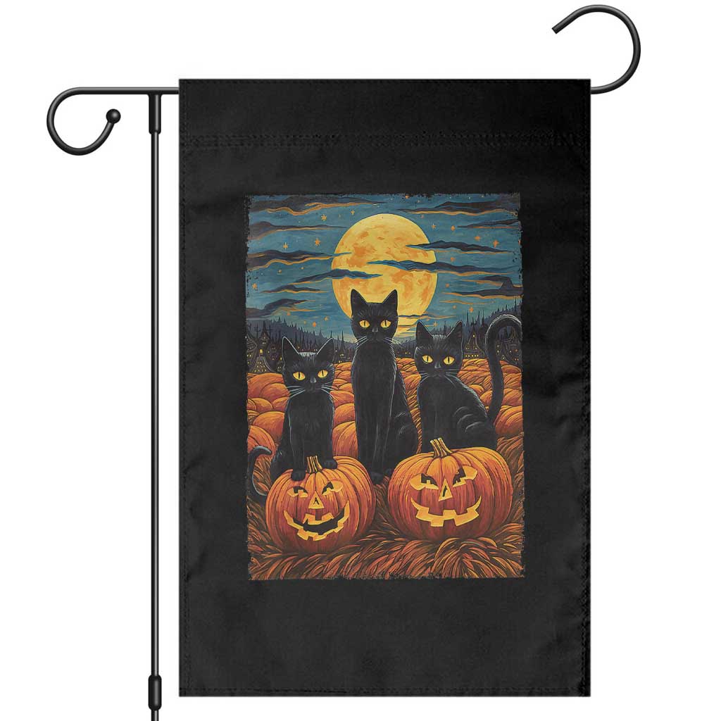 Black Cat Halloween Garden Flag Starry Night Van Gogh Inspo TS02 Black Print Your Wear