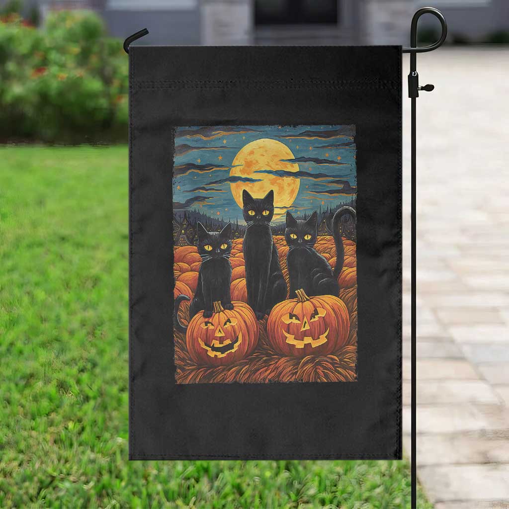 Black Cat Halloween Garden Flag Starry Night Van Gogh Inspo TS02 Print Your Wear