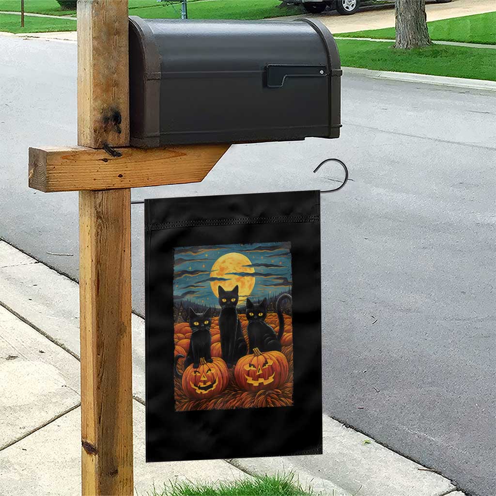 Black Cat Halloween Garden Flag Starry Night Van Gogh Inspo TS02 Print Your Wear