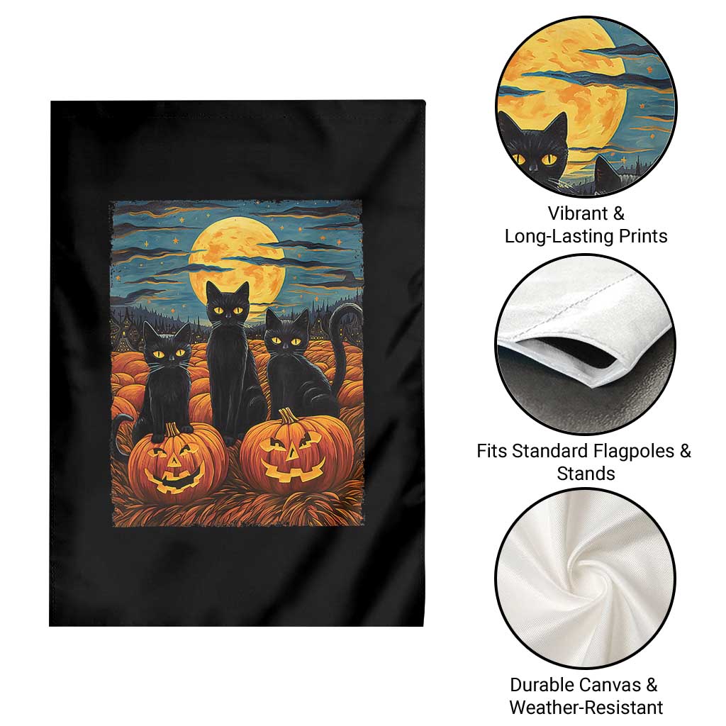 Black Cat Halloween Garden Flag Starry Night Van Gogh Inspo TS02 Print Your Wear