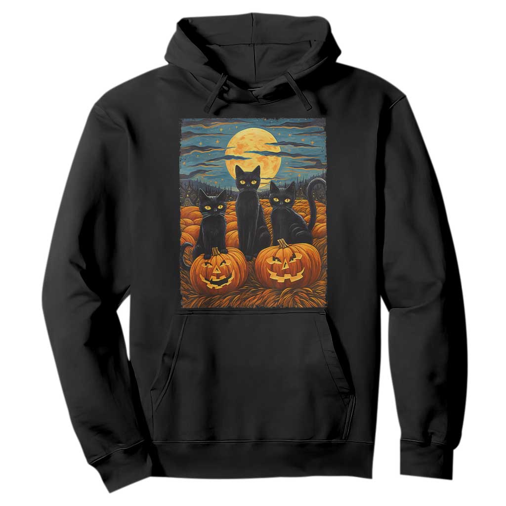 Black Cat Halloween Hoodie Starry Night Van Gogh Inspo TS02 Black Print Your Wear