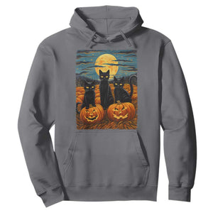 Black Cat Halloween Hoodie Starry Night Van Gogh Inspo TS02 Charcoal Print Your Wear