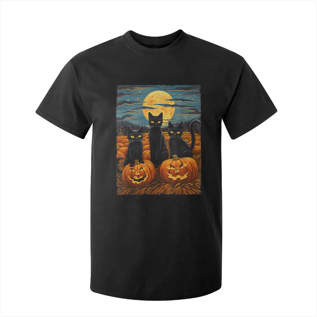 Black Cat Halloween T Shirt For Kid Starry Night Van Gogh Inspo TS02 Black Print Your Wear