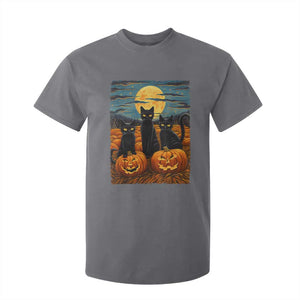 Black Cat Halloween T Shirt For Kid Starry Night Van Gogh Inspo TS02 Charcoal Print Your Wear