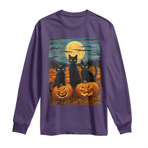 Black Cat Halloween Long Sleeve Shirt Starry Night Van Gogh Inspo TS02 Purple Print Your Wear