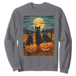 Black Cat Halloween Sweatshirt Starry Night Van Gogh Inspo TS02 Charcoal Print Your Wear