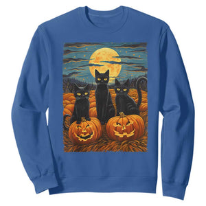 Black Cat Halloween Sweatshirt Starry Night Van Gogh Inspo TS02 Royal Blue Print Your Wear