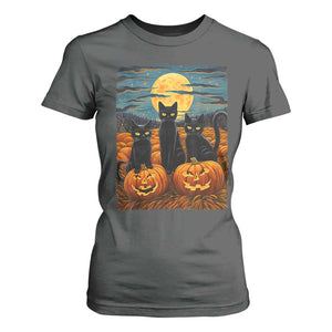 Black Cat Halloween T Shirt For Women Starry Night Van Gogh Inspo TS02 Dark Heather Print Your Wear