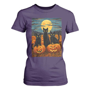 Black Cat Halloween T Shirt For Women Starry Night Van Gogh Inspo TS02 Purple Print Your Wear