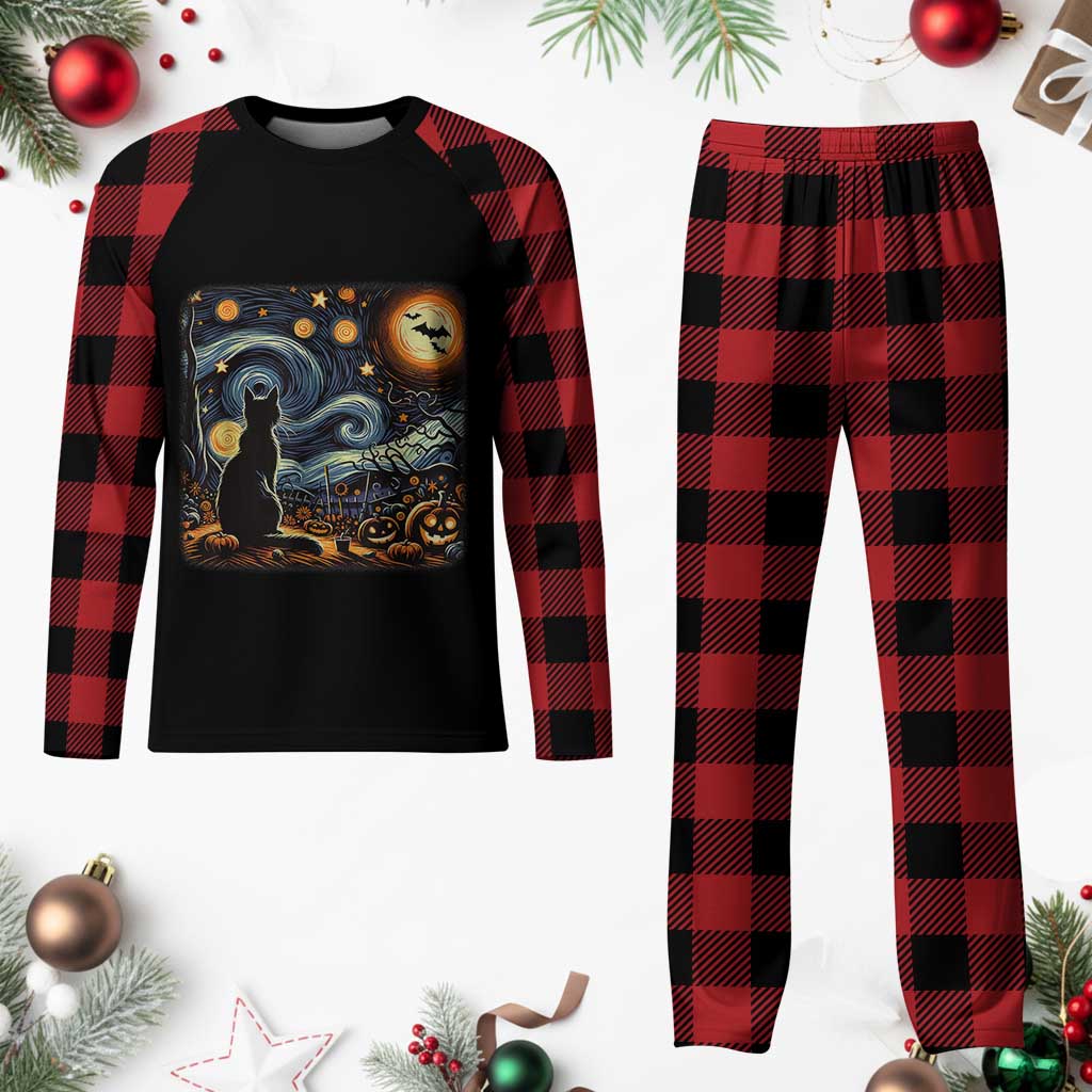 Black Cat Halloween Plaid Pajama Set Starry Night Lover Van Gogh Inspo TS02 Buffalo Plaid Print Your Wear