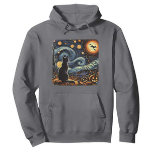 Black Cat Halloween Hoodie Starry Night Lover Van Gogh Inspo TS02 Charcoal Print Your Wear