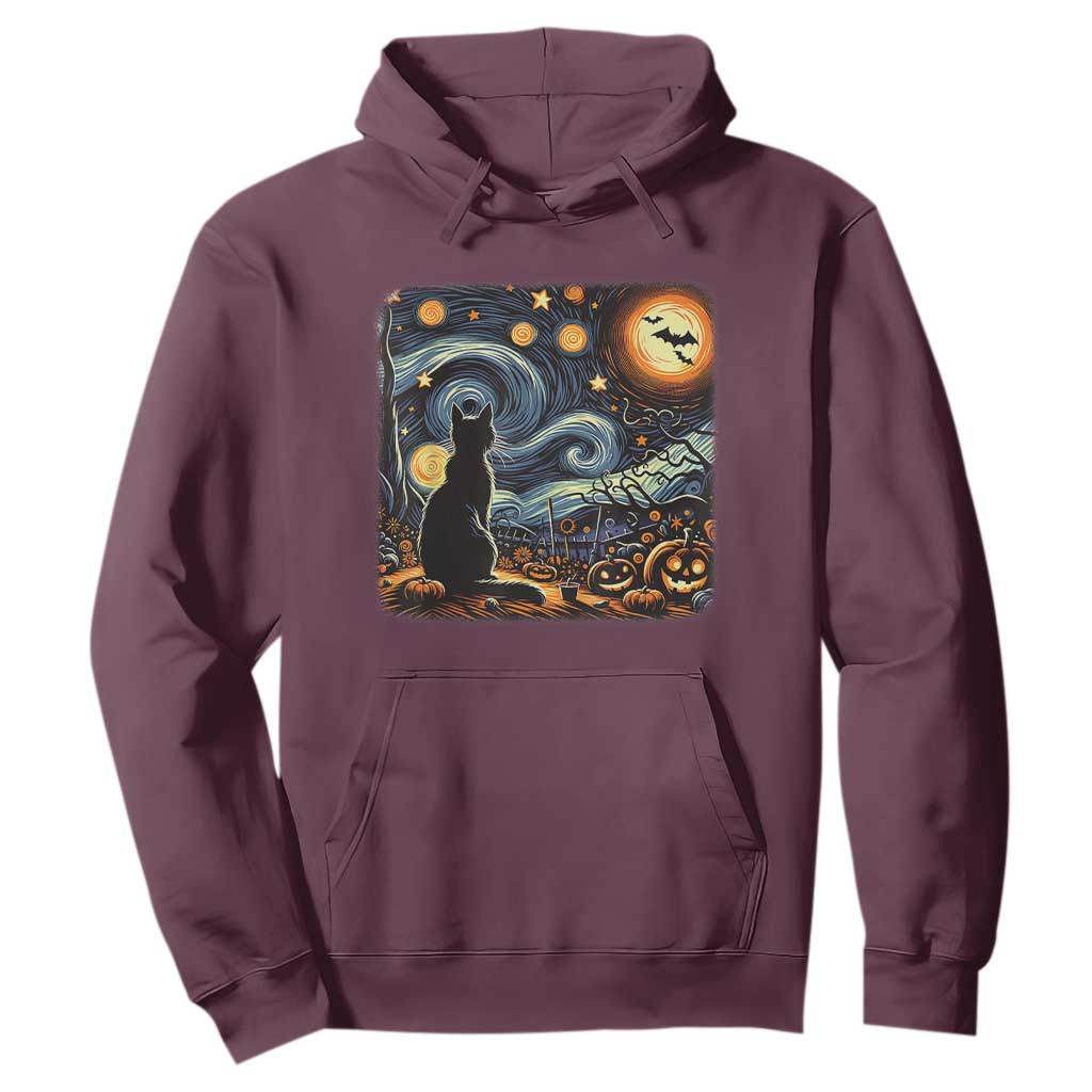 Black Cat Halloween Hoodie Starry Night Lover Van Gogh Inspo TS02 Maroon Print Your Wear