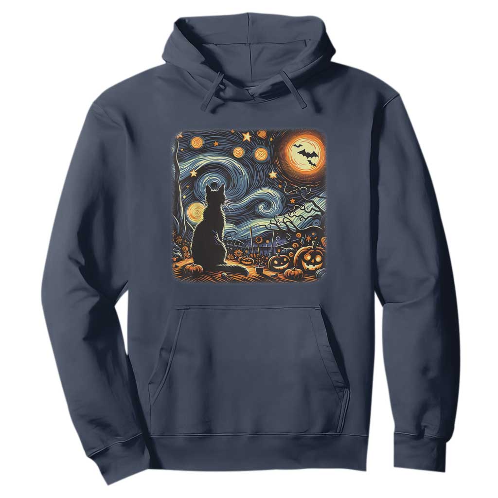 Black Cat Halloween Hoodie Starry Night Lover Van Gogh Inspo TS02 Navy Print Your Wear