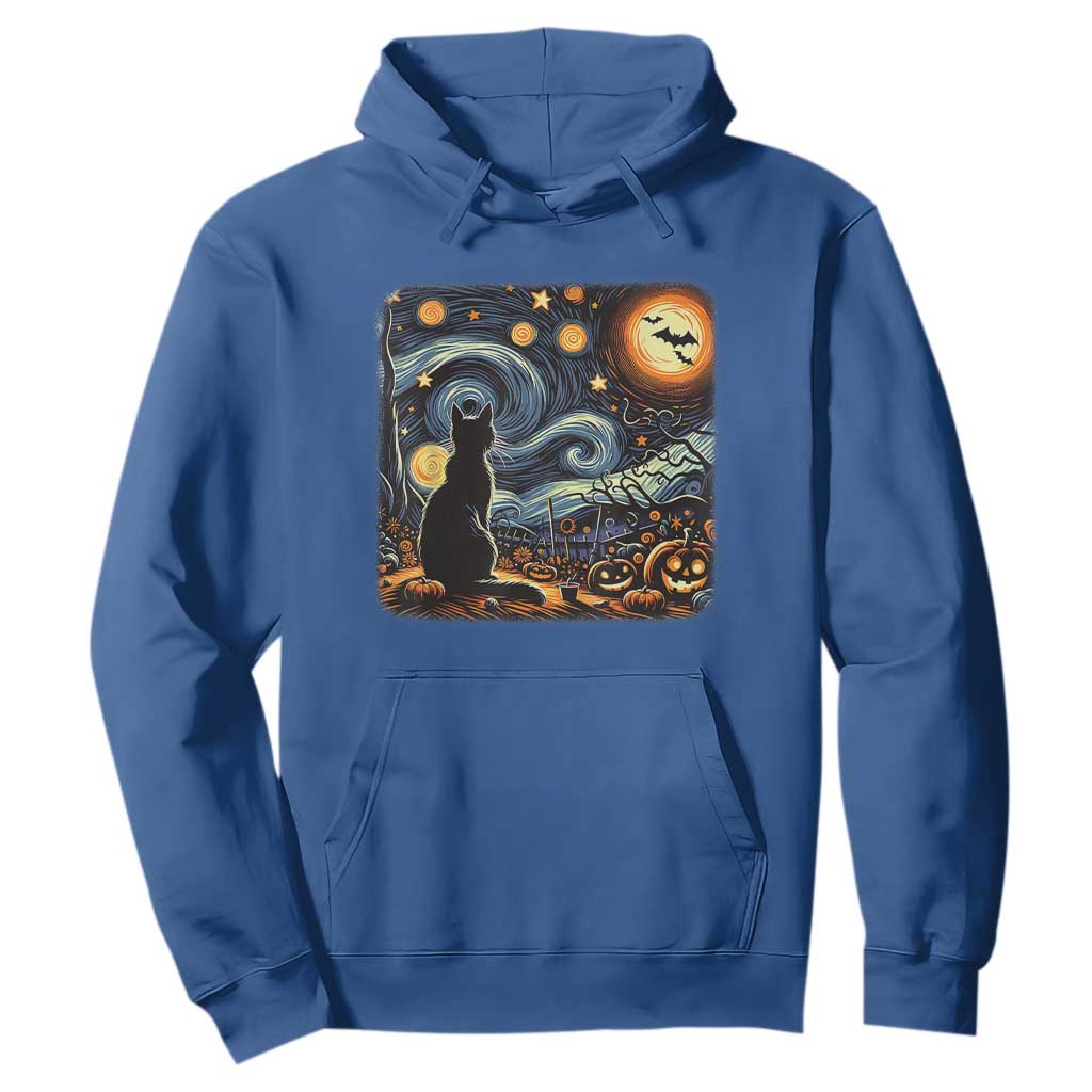 Black Cat Halloween Hoodie Starry Night Lover Van Gogh Inspo TS02 Royal Blue Print Your Wear