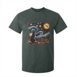 Black Cat Halloween T Shirt For Kid Starry Night Lover Van Gogh Inspo TS02 Dark Forest Green Print Your Wear