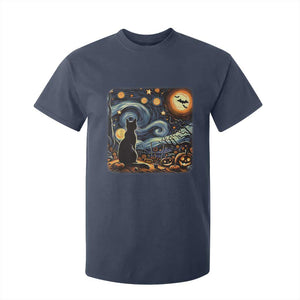 Black Cat Halloween T Shirt For Kid Starry Night Lover Van Gogh Inspo TS02 Navy Print Your Wear