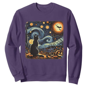 Black Cat Halloween Sweatshirt Starry Night Lover Van Gogh Inspo TS02 Purple Print Your Wear