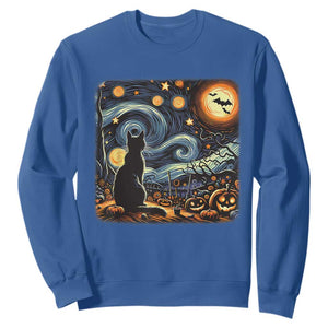 Black Cat Halloween Sweatshirt Starry Night Lover Van Gogh Inspo TS02 Royal Blue Print Your Wear