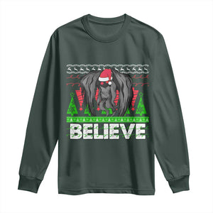 Funny Mothman Santa Long Sleeve Shirt Believe Merry Mothmas TS02 Dark Forest Green Print Your Wear