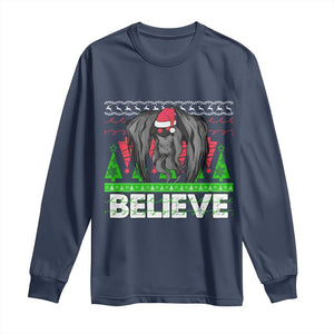 Funny Mothman Santa Long Sleeve Shirt Believe Merry Mothmas TS02 Navy Print Your Wear