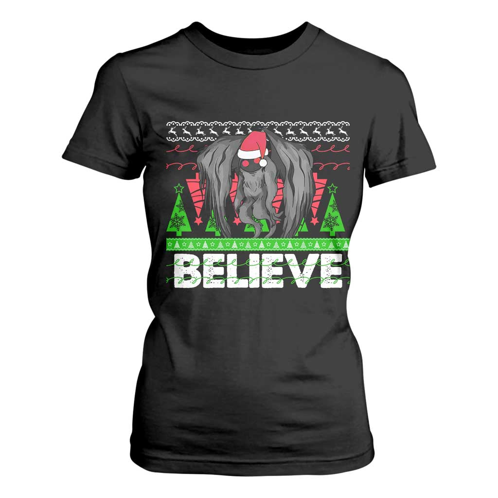 Funny Mothman Santa T Shirt For Women Believe Merry Mothmas TS02 Black Print Your Wear