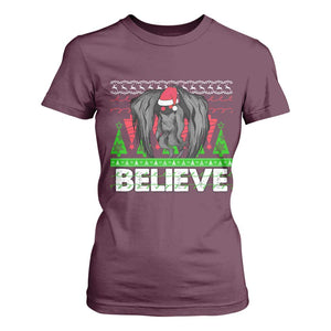 Funny Mothman Santa T Shirt For Women Believe Merry Mothmas TS02 Maroon Print Your Wear