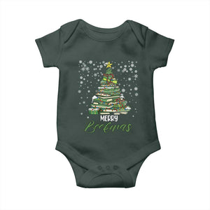 Book Lover Xmas Tree Baby Onesie Merry Bookmas TS02 Dark Forest Green Print Your Wear