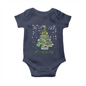 Book Lover Xmas Tree Baby Onesie Merry Bookmas TS02 Navy Print Your Wear