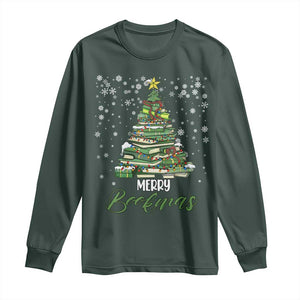 Book Lover Xmas Tree Long Sleeve Shirt Merry Bookmas TS02 Dark Forest Green Print Your Wear