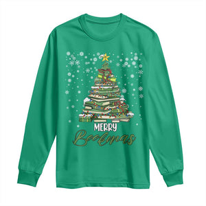 Book Lover Xmas Tree Long Sleeve Shirt Merry Bookmas TS02 Irish Green Print Your Wear