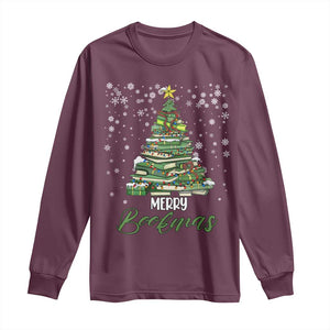 Book Lover Xmas Tree Long Sleeve Shirt Merry Bookmas TS02 Maroon Print Your Wear