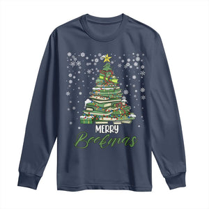 Book Lover Xmas Tree Long Sleeve Shirt Merry Bookmas TS02 Navy Print Your Wear