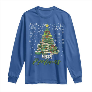 Book Lover Xmas Tree Long Sleeve Shirt Merry Bookmas TS02 Royal Blue Print Your Wear