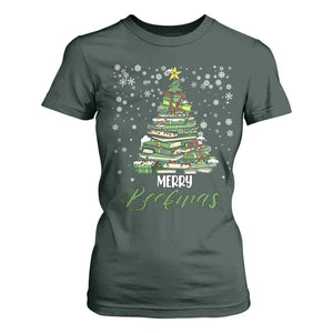 Book Lover Xmas Tree T Shirt For Women Merry Bookmas TS02 Dark Forest Green Print Your Wear