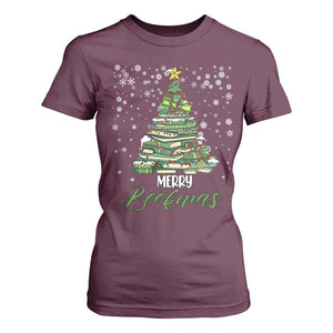 Book Lover Xmas Tree T Shirt For Women Merry Bookmas TS02 Maroon Print Your Wear