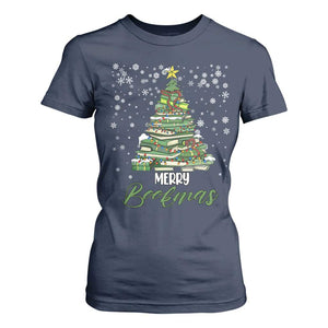 Book Lover Xmas Tree T Shirt For Women Merry Bookmas TS02 Navy Print Your Wear