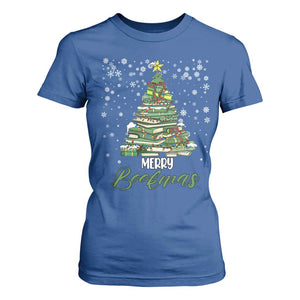 Book Lover Xmas Tree T Shirt For Women Merry Bookmas TS02 Royal Blue Print Your Wear