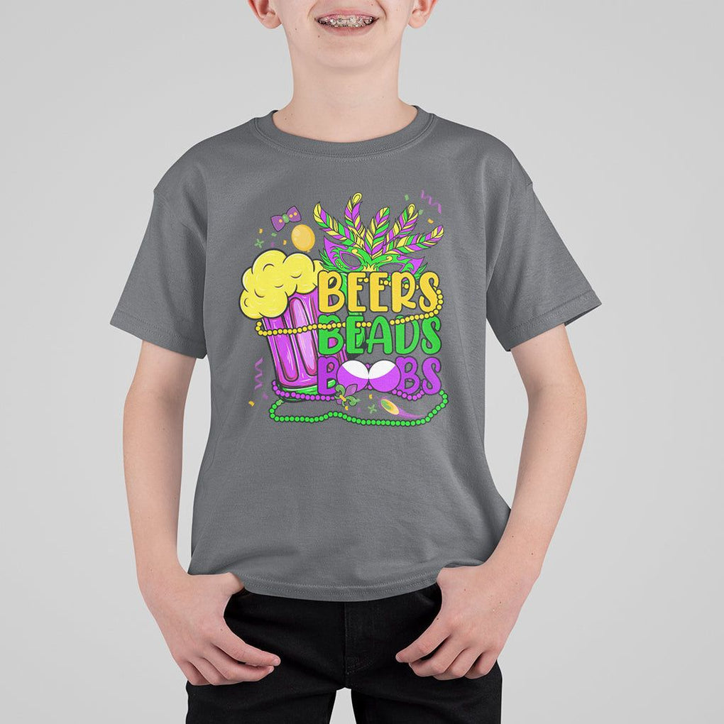 Funny Mardi Gras T Shirt For Kid Beer Beads Boobs New Orleans TS02 Charcoal Print Your Wear