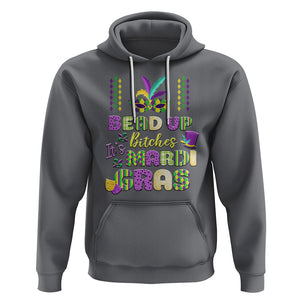 Funny Mardi Gras Hoodie Bead Up Bitches Festival Carnival Parade TS02 Charcoal Printyourwear