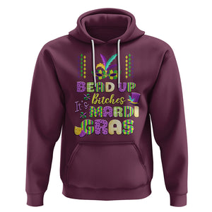 Funny Mardi Gras Hoodie Bead Up Bitches Festival Carnival Parade TS02 Maroon Printyourwear