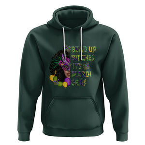 Funny Mardi Gras Hoodie Bead Up Bitches Woman with Mask Carnival Parade TS02 Dark Forest Green Printyourwear