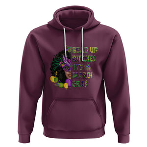 Funny Mardi Gras Hoodie Bead Up Bitches Woman with Mask Carnival Parade TS02 Maroon Printyourwear