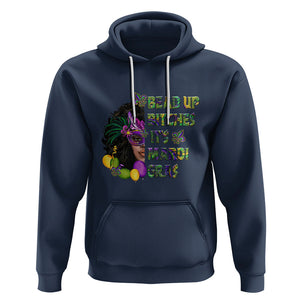 Funny Mardi Gras Hoodie Bead Up Bitches Woman with Mask Carnival Parade TS02 Navy Printyourwear