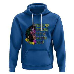 Funny Mardi Gras Hoodie Bead Up Bitches Woman with Mask Carnival Parade TS02 Royal Blue Printyourwear