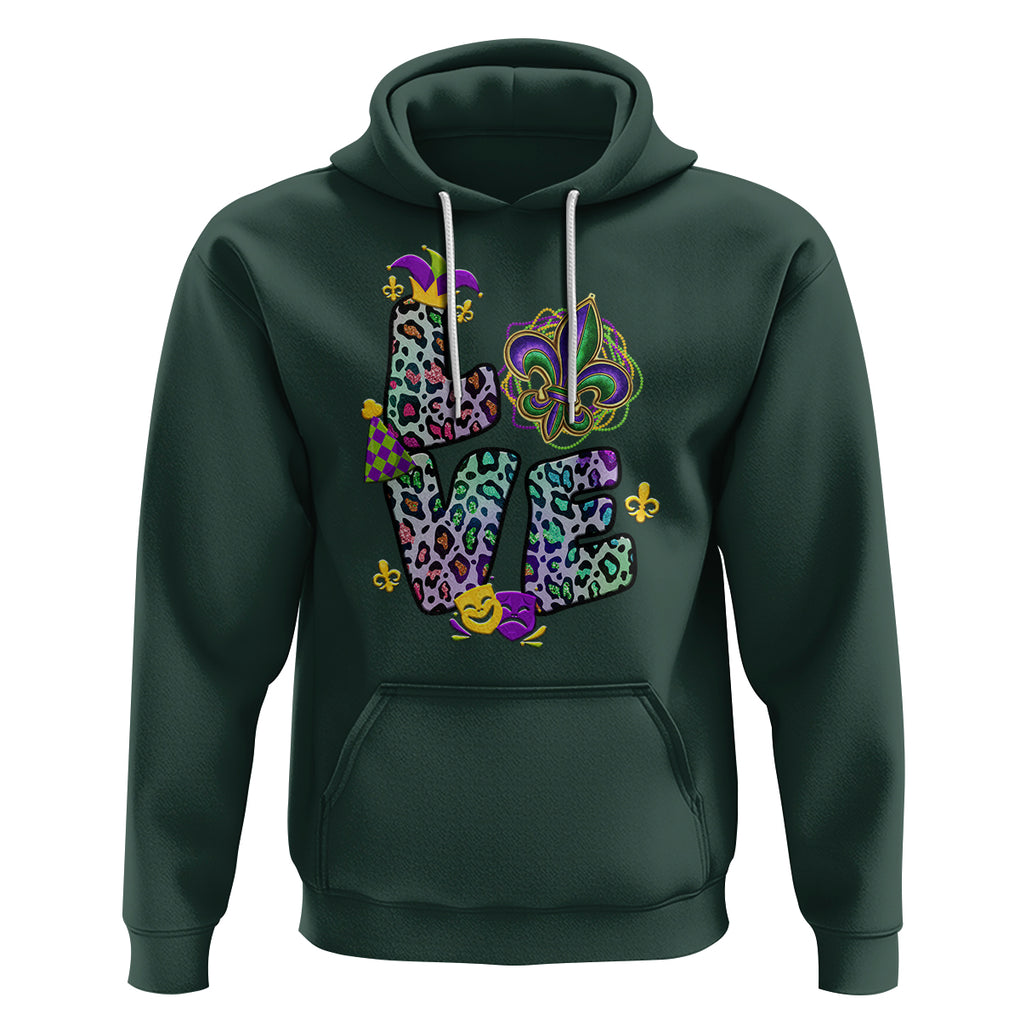 Mardi Gras Hoodie Love Mardi Gras Leopard Costume Carnival Parade TS02 Dark Forest Green Printyourwear
