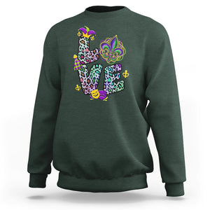 Mardi Gras Sweatshirt Love Mardi Gras Leopard Costume Carnival Parade TS02 Dark Forest Green Printyourwear