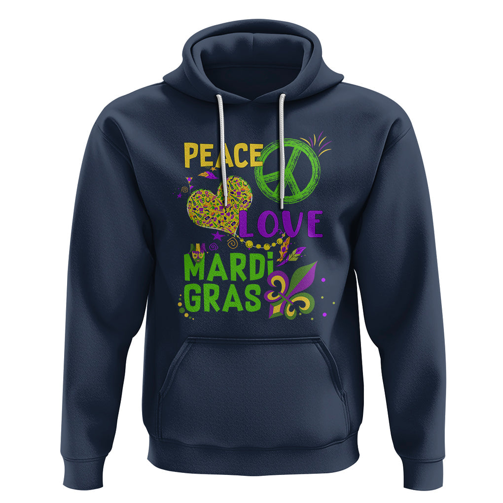 Peace Love Mardi Gras Hoodie Parade Costume Carnival TS02 Navy Printyourwear